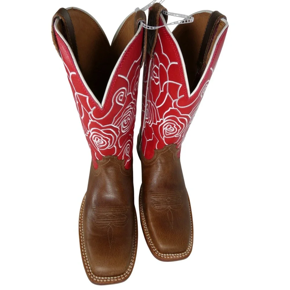 Twisted X WXTL003 W Wide Square Toe Western Boots Ginger‎ And Rose Red Size 8 B